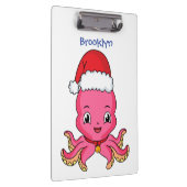 Cute happy octopus met kerstpet cartoon klembord (Rechts)