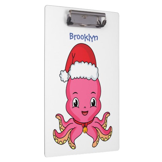 Cute happy octopus met kerstpet cartoon klembord (Rechts)