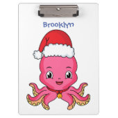 Cute happy octopus met kerstpet cartoon klembord (Voorkant)