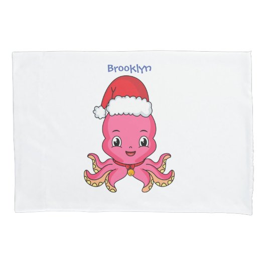 Cute happy octopus met kerstpet cartoon kussensloop (Voorkant)