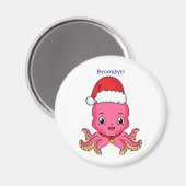 Cute happy octopus met kerstpet cartoon magneet (Voorkant / Achterkant)