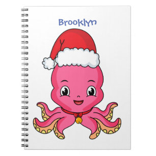Cute happy octopus met kerstpet cartoon notitieboek