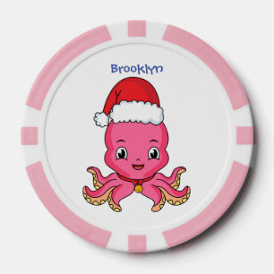 Cute happy octopus met kerstpet cartoon poker chips