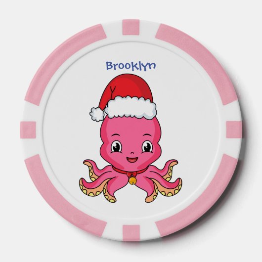 Cute happy octopus met kerstpet cartoon poker chips (Voorkant)