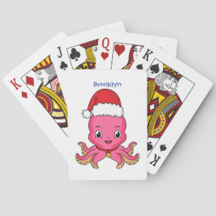 Cute happy octopus met kerstpet cartoon pokerkaarten