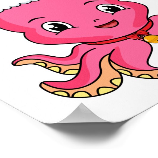 Cute happy octopus met kerstpet cartoon poster (Hoek)