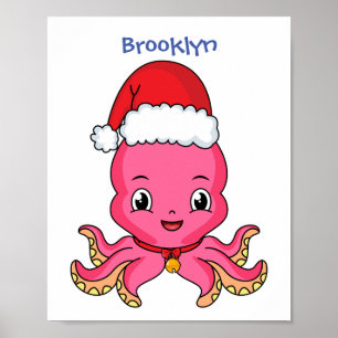 Cute happy octopus met kerstpet cartoon poster