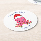 Cute happy octopus met kerstpet cartoon ronde kartonnen onderzetter (Gebogen)