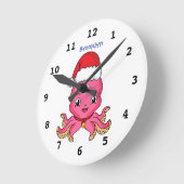 Cute happy octopus met kerstpet cartoon ronde klok (Hoek)