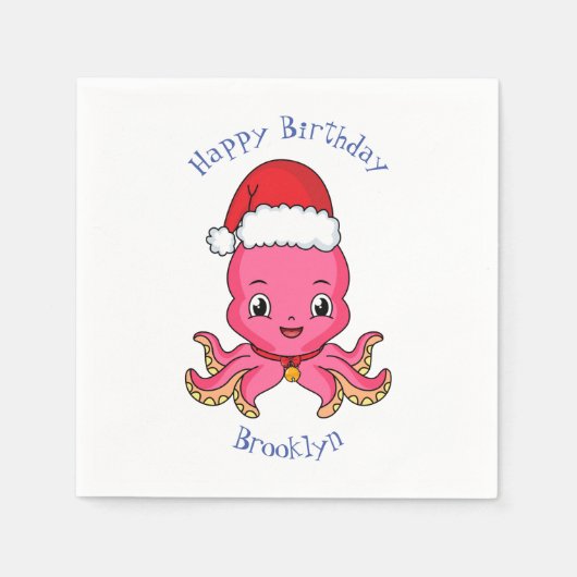 Cute happy octopus met kerstpet cartoon servet (Voorkant)
