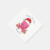 Cute happy octopus met kerstpet cartoon servet (Hoek)