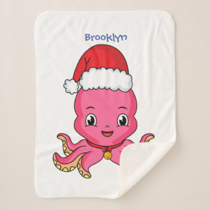 Cute happy octopus met kerstpet cartoon sherpa deken