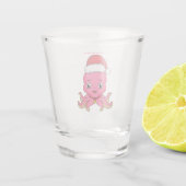 Cute happy octopus met kerstpet cartoon shot glas (Achterkant)