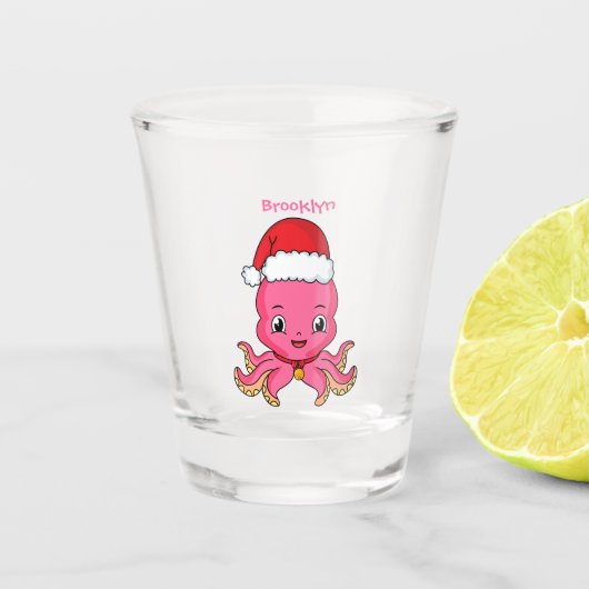 Cute happy octopus met kerstpet cartoon shot glas (Voorkant)
