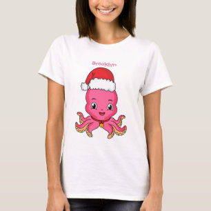 Cute happy octopus met kerstpet cartoon t-shirt