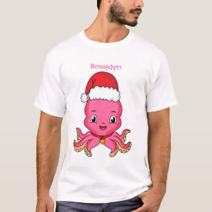 Cute happy octopus met kerstpet cartoon t-shirt