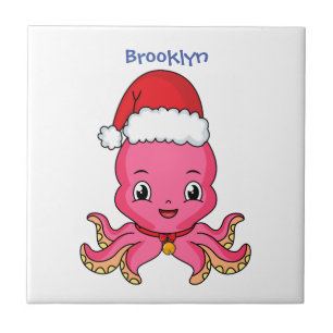 Cute happy octopus met kerstpet cartoon tegeltje