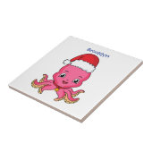 Cute happy octopus met kerstpet cartoon tegeltje (Zijkant)