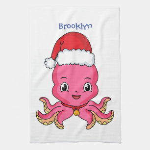 Cute happy octopus met kerstpet cartoon theedoek