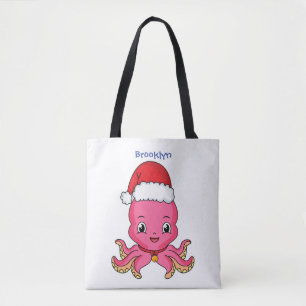 Cute happy octopus met kerstpet cartoon tote bag