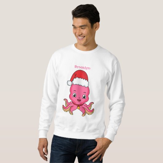 Cute happy octopus met kerstpet cartoon trui (Voorkant volledig)
