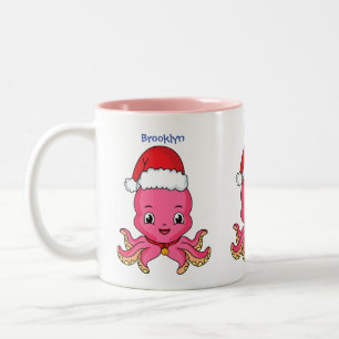 Cute happy octopus met kerstpet cartoon tweekleurige koffiemok