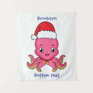 Cute happy octopus met kerstpet cartoon wandkleed