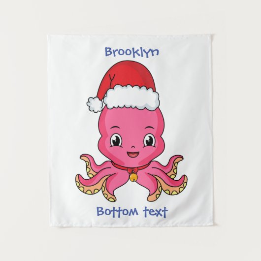 Cute happy octopus met kerstpet cartoon wandkleed (Voorkant)