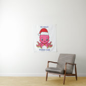Cute happy octopus met kerstpet cartoon wandkleed (In situ)