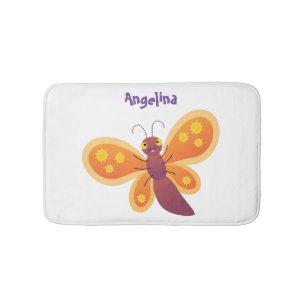 Cute happy orange butterfly cartoon illustraties badmat
