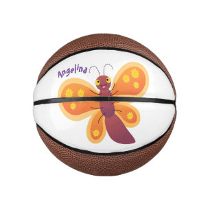 Cute happy orange butterfly cartoon illustraties basketbal