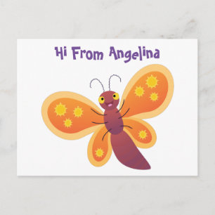 Cute happy orange butterfly cartoon illustraties briefkaart