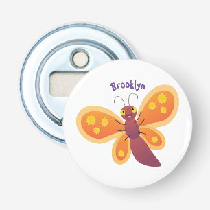 Cute happy orange butterfly cartoon illustraties button flesopener