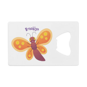 Cute happy orange butterfly cartoon illustraties creditkaart flessenopener