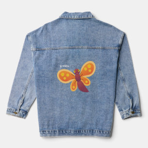 Cute happy orange butterfly cartoon illustraties denim jacket