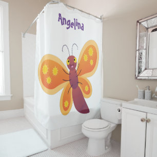 Cute happy orange butterfly cartoon illustraties douchegordijn