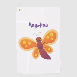 Cute happy orange butterfly cartoon illustraties golfhanddoek