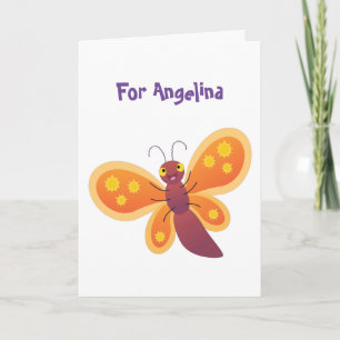 Cute happy orange butterfly cartoon illustraties kaart