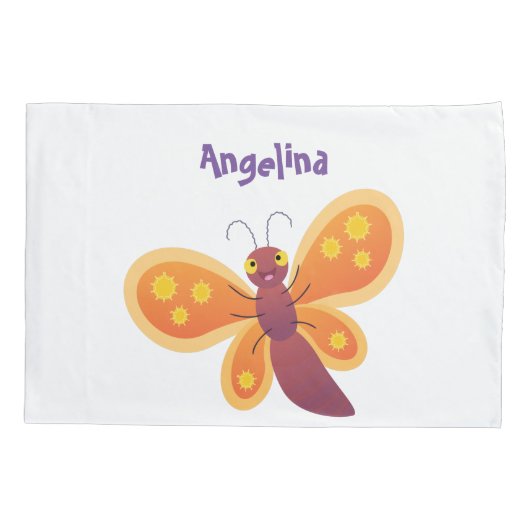 Cute happy orange butterfly cartoon illustraties kussensloop (Achterkant)