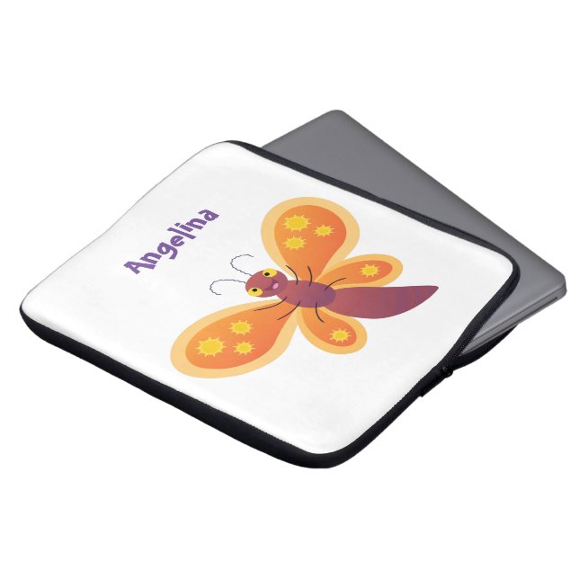 Cute happy orange butterfly cartoon illustraties laptop sleeve (Voorkant top)