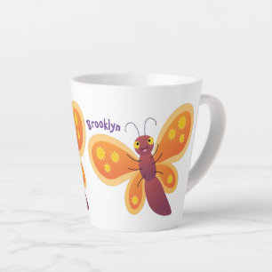 Cute happy orange butterfly cartoon illustraties latte mok