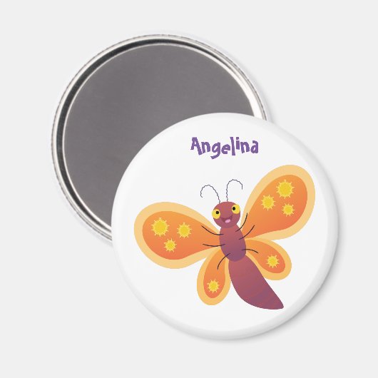 Cute happy orange butterfly cartoon illustraties magneet (Voorkant / Achterkant)