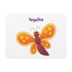 Cute happy orange butterfly cartoon illustraties magneet