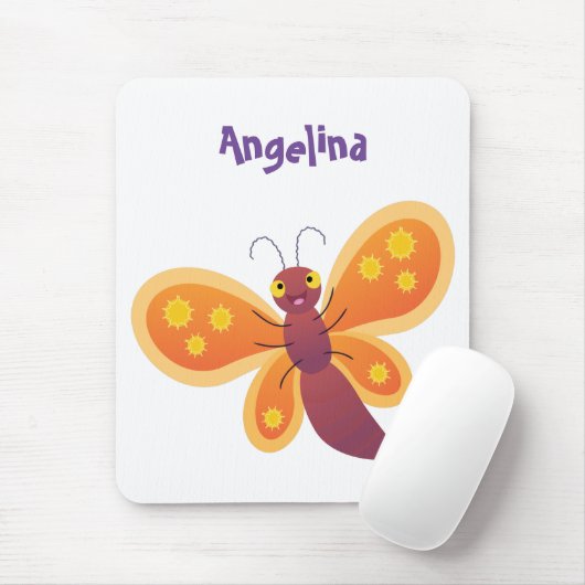Cute happy orange butterfly cartoon illustraties muismat (Met muis)