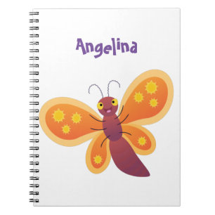 Cute happy orange butterfly cartoon illustraties notitieboek