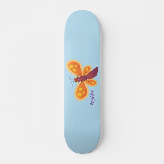 Cute happy orange butterfly cartoon illustraties persoonlijk skateboard (Voorkant)