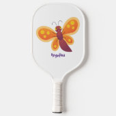 Cute happy orange butterfly cartoon illustraties pickleball paddle (Achterkant)