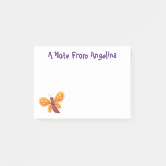 Cute happy orange butterfly cartoon illustraties post-it® notes (Voorkant)