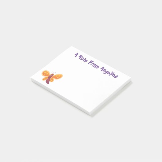 Cute happy orange butterfly cartoon illustraties post-it® notes (Schuin)