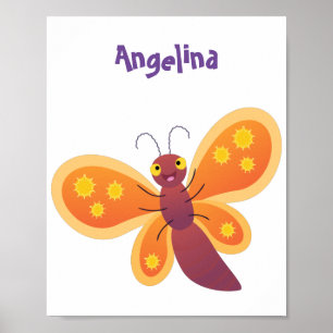 Cute happy orange butterfly cartoon illustraties poster